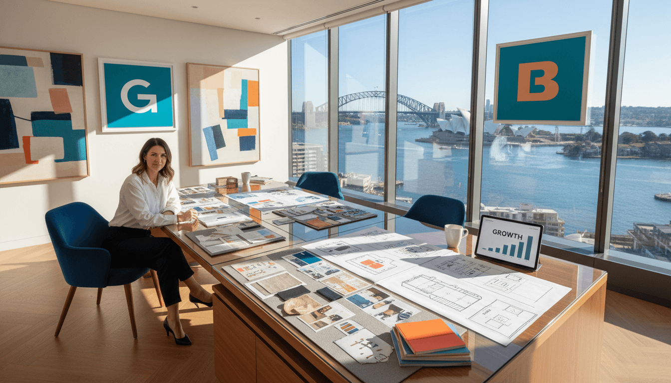 Professional marketing consultant reviewing campaign strategy and event planning documents at a modern Sydney workspace